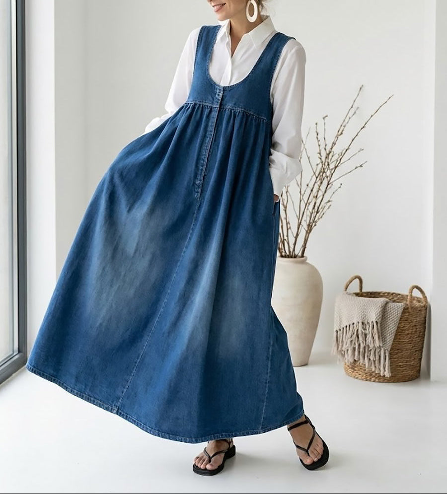 Karen | Vestido Peto Vaquero Largo - imagen 6