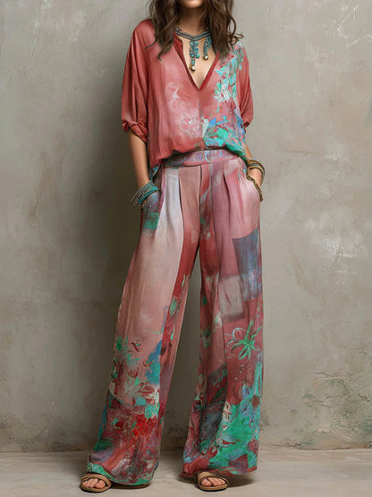 Alba | Conjunto fluido estampado con pantalón amplio