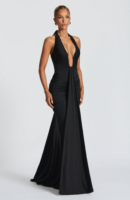VESTIDO LARGO HALTER DRAPEADO