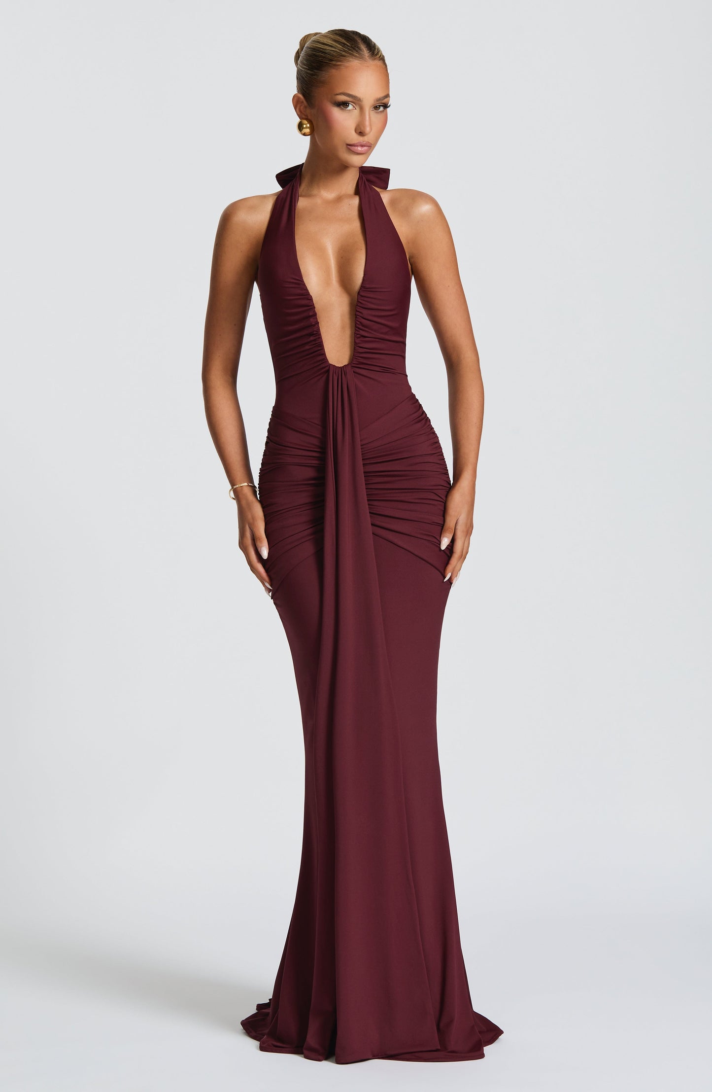 VESTIDO LARGO HALTER DRAPEADO
