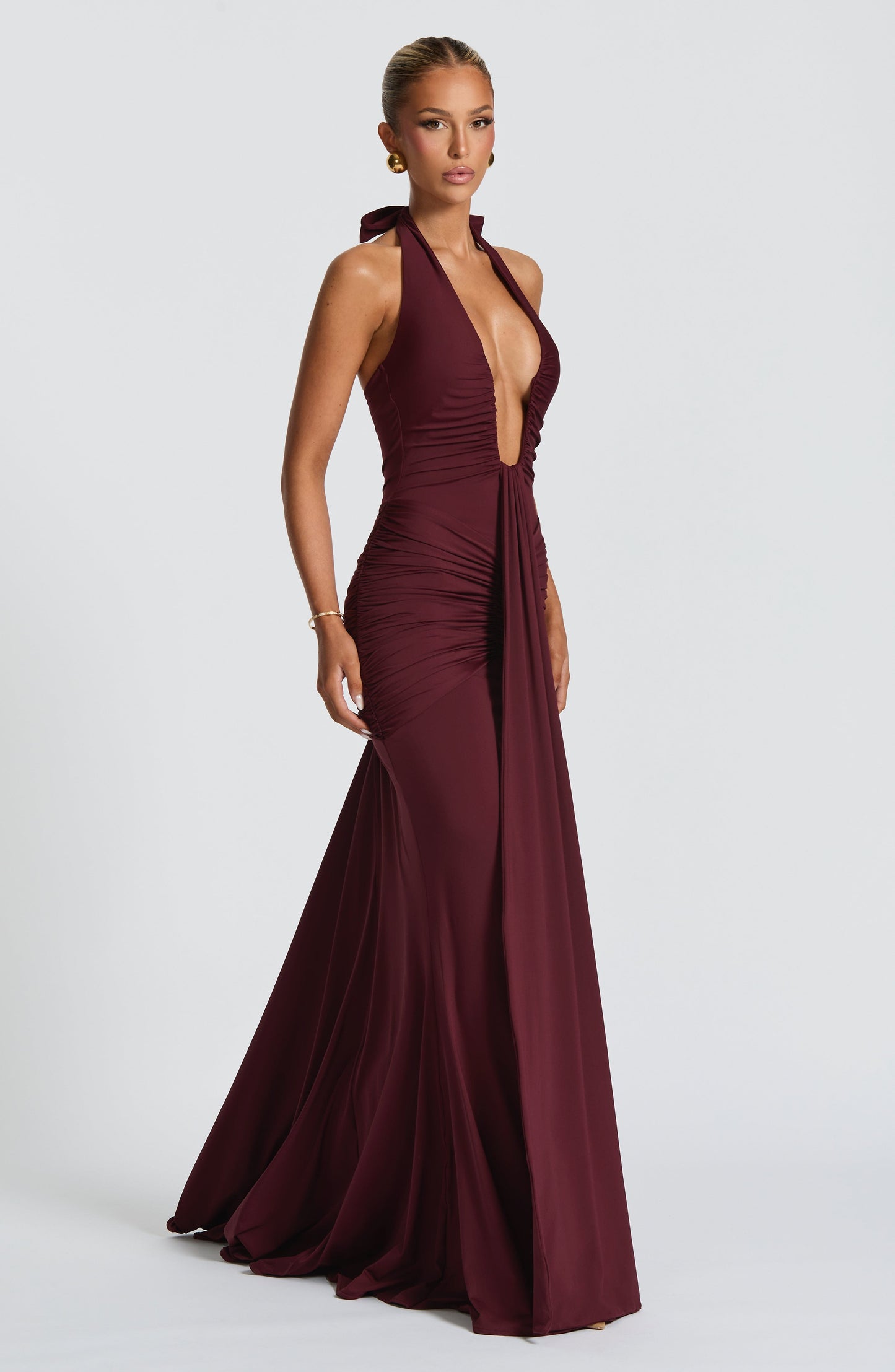 VESTIDO LARGO HALTER DRAPEADO