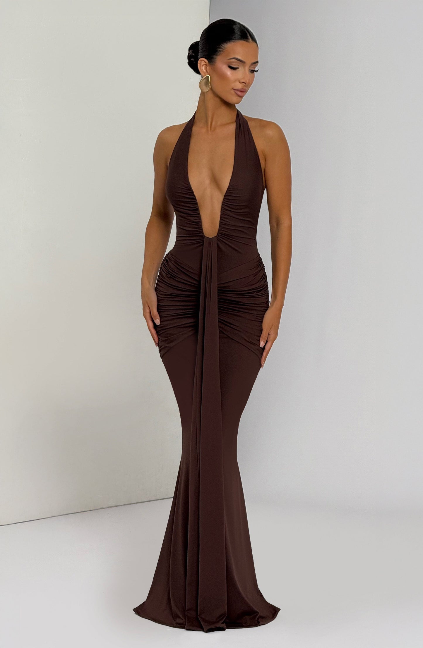 VESTIDO LARGO HALTER DRAPEADO