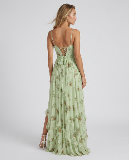 VERONICA - VESTIDO MAXI CON ESCOTE EN V Y VOLANTES