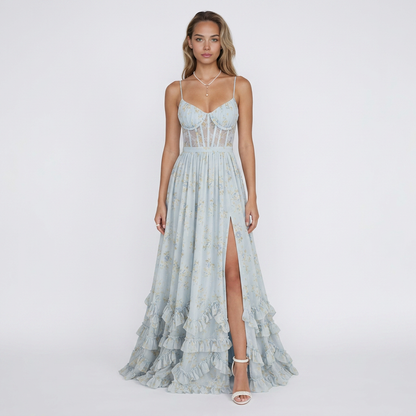 VERONICA - VESTIDO MAXI CON ESCOTE EN V Y VOLANTES