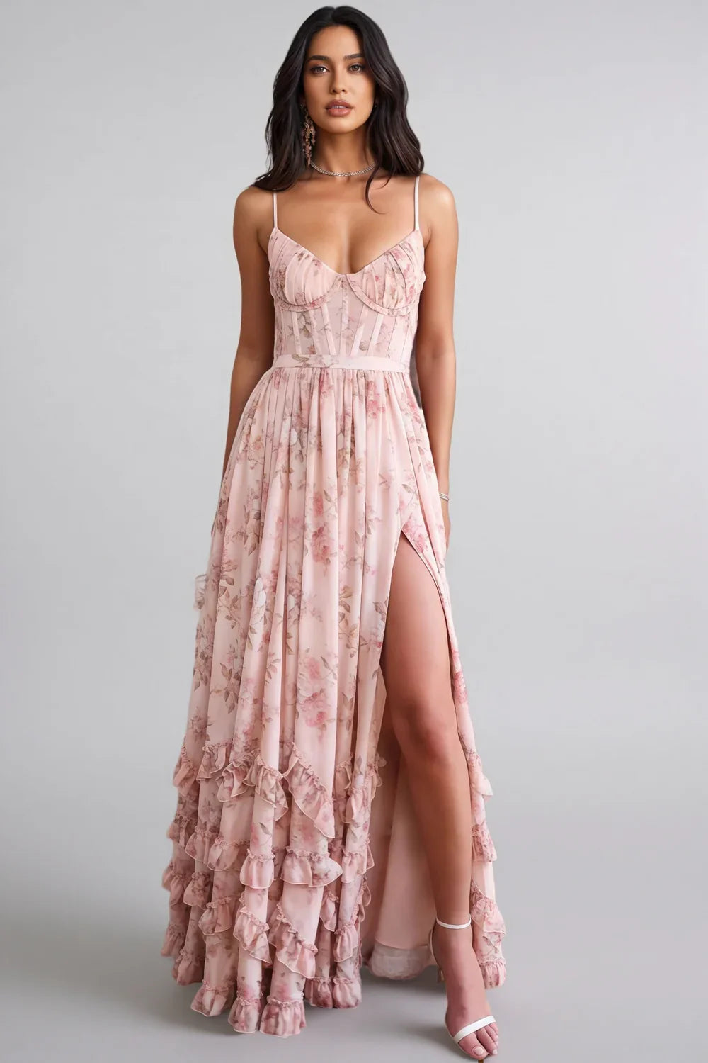 VERONICA - VESTIDO MAXI CON ESCOTE EN V Y VOLANTES