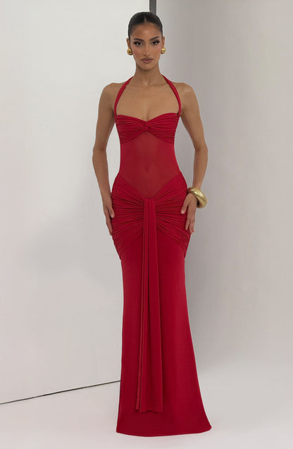 VESTIDO LARGO HALTER FRUNCIDO