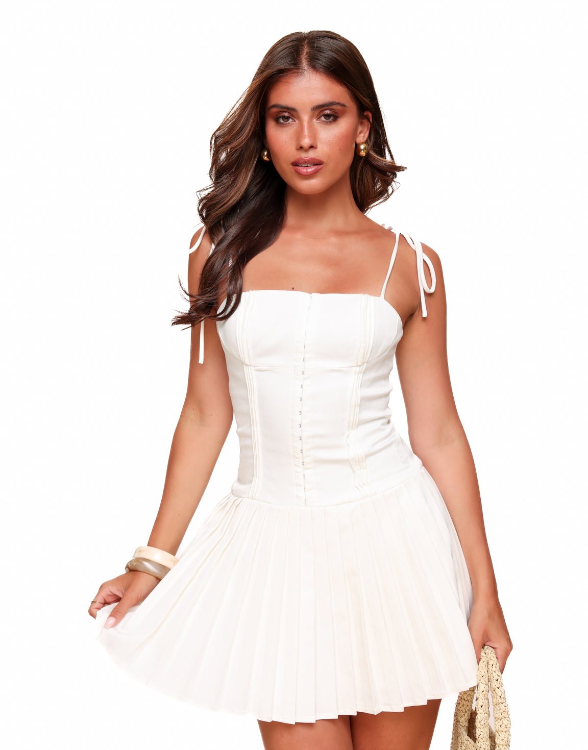 VESTIDO MINI CORSET CON FALDA PLISADA